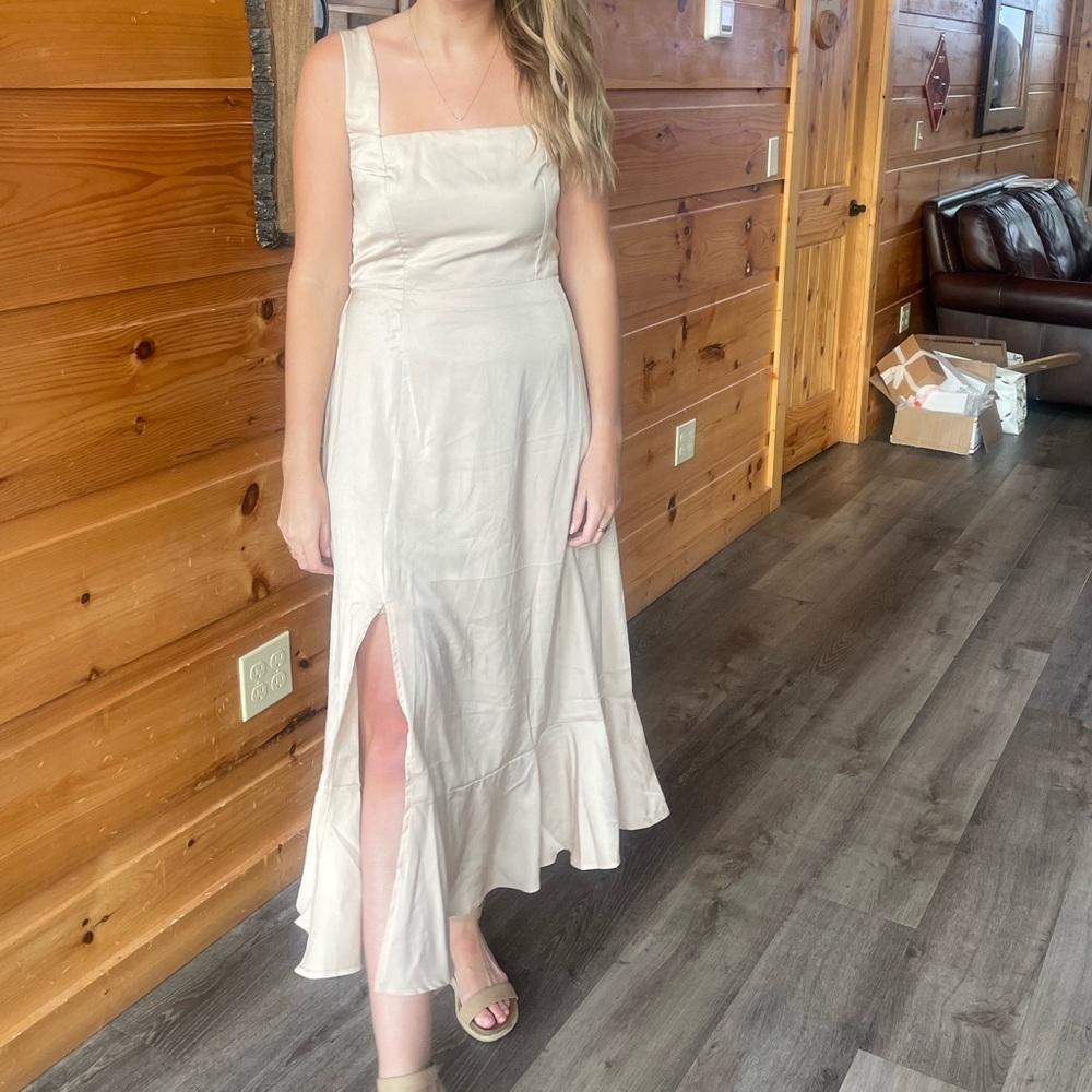 Beige/ champagne midi bridesmaids dress - Picture 2 of 3